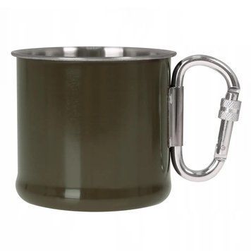 Кружка стальная MIL-TEC 500ml с карабином, Olive 21224381 VOENTORGZSU